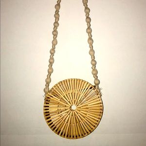 Unique Wooden and Knit Strap Crossbody Bag